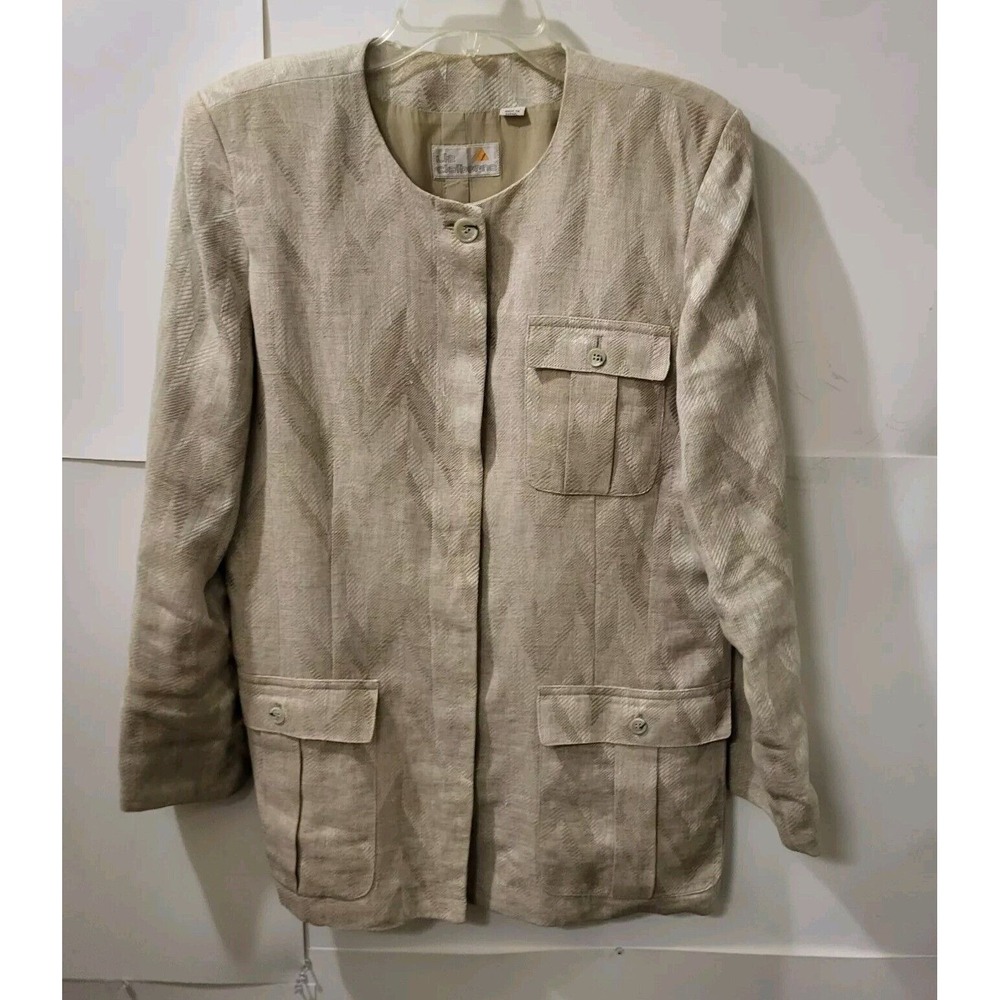 Liz‎ Claiborne Vintage, 80's Women's 100% Linen Blazer, Tan/Beige Size 12